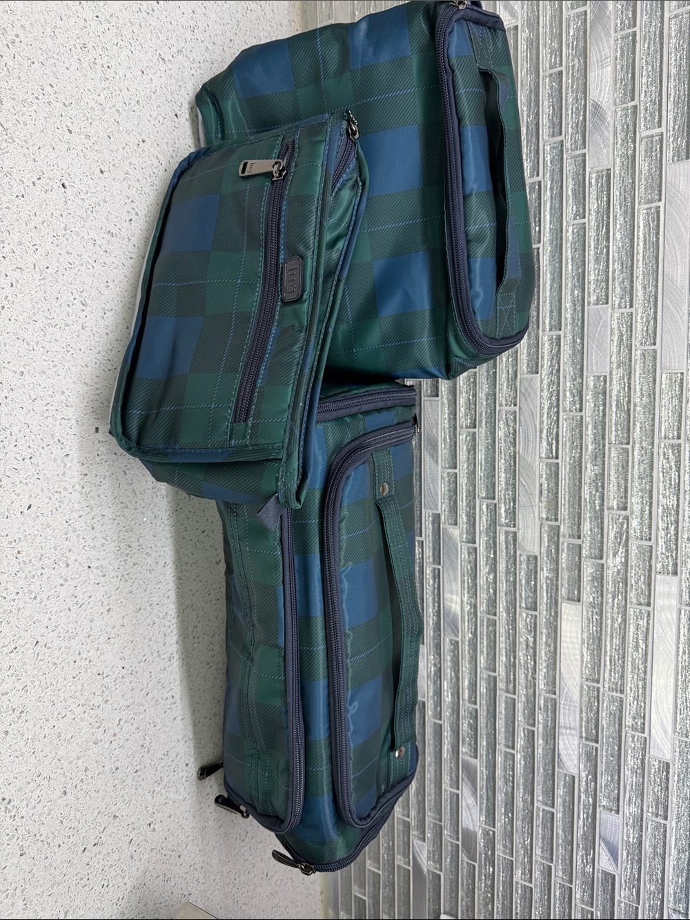 lug Men's or women’s Plaid Toiletry Kit in Blue & Green Check